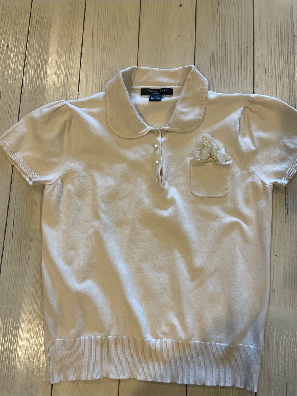 August Silk Cream Short-Sleeve Polo with Pocket Bow Detail